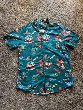 Men's Eddie Bauer Teal Tropical Print Short Sleeve Shirt